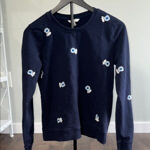 Lucky Brand Blue Crew Neck Sweater with Delicate Floral Design